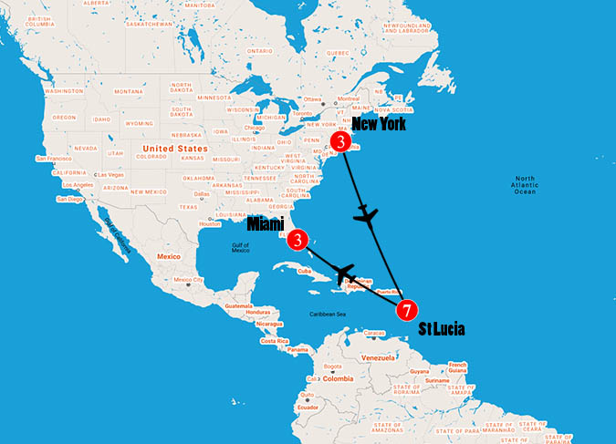 St Lucia Map From Usa New York, St Lucia & Miami | Theinternettraveller.com